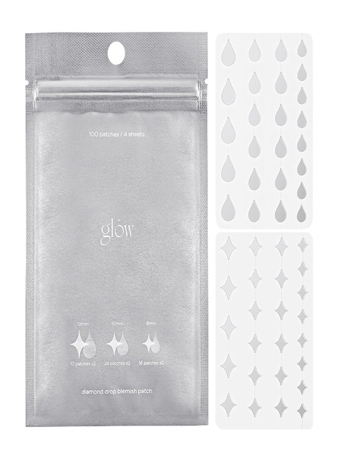 glow diamond drop blemish patch | protects blemishes from water & external contaminants | holographic hydrocolloid spot‑repair patches | niacinamide | clear invisible finish | 100 ea - Image 1